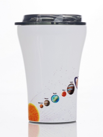 A mug with print Dr. Bacty Apollo Solar System - White