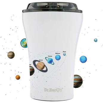 A mug with print Dr. Bacty Apollo Solar System - White