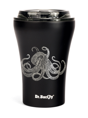 Ceramic mug with lid Dr. Bacty Apollo Octopus - black