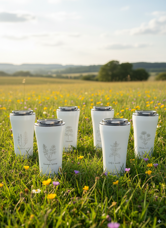 Thermobecher für Kaffee Dr.Bacty Apollo 2.0 360 ml "Rdest żyworodny" – Weiß